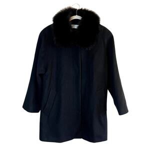 Vintage Pea Coat Wool Fox Fur Forecaster of Boston USA Womens 9 Black Mob Wife